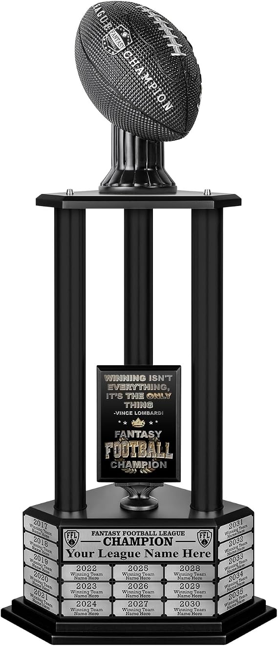 TrophySmack Fantasy Football Trophy, 19-Year Perpetual Winner Award Customizable Championship Award with Plaque and Winner Engravings