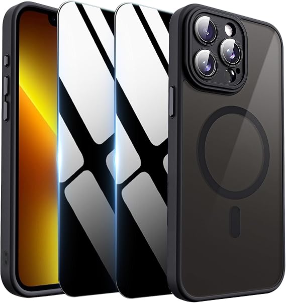 Magnetic Case for iPhone 13 Pro Max with Privacy Screen Protector & Camera Cover [Compatible with MagSafe],Soft Shockproof Phone Case Protective Bumper Cover for iPhone 13 ProMax,Black