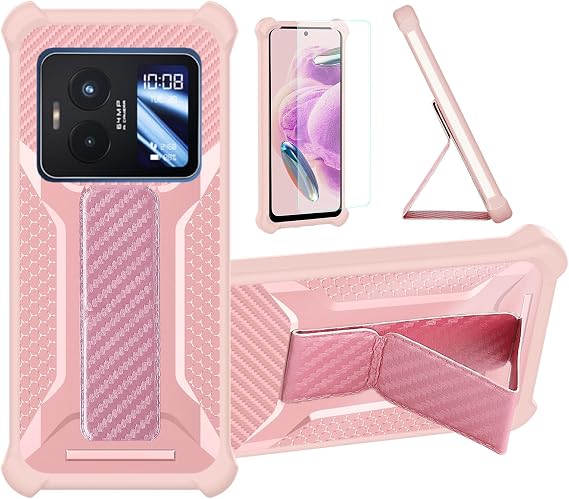 Case Compatible for Nuu Mobile B40 5G Phone Case Stand Cover [with 1* Tempered Glass Screen Protector] Hybrid Case [Folding Support Magnetic] [Frosted Anti-Fingerprint] Pink