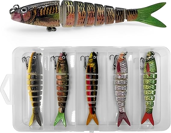 Joint Lure, Slow Sinking, Set of 5, Lifelike Articulated Design, Realistic Fishing, Saltwater Fishing, River Fishing, Bass Fishing, Rock Fish, Trout, Sea Bass, Flounder, Bass, Saltwater and