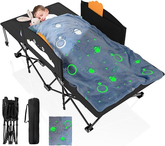 Suteck Kids Camping Cot, Comfortable Toddler Cots Bed with Blanket