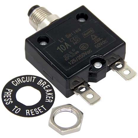 125-250V AC 50V DC Push Button Circuit Breaker 10Amp Thermal Overload Protector L1 Series Manual Reset Thermal Circuit Breaker 10A