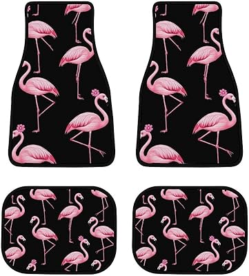 4 Pieces Heavy Duty Car Floor Mats Full Set Car Interior Protector Universal Fit Most Cars Trucks, Pink Flamingos Lovers Front and Rear Carpets for Women Men