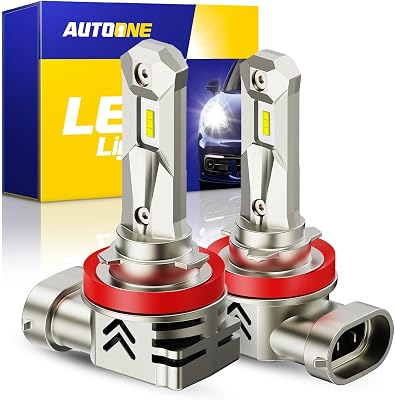 AUTOONE Upgraded H11H8H9 LED Bulbs, 600% Ultra Brightness, 6500K Cool White 1:1 Halogen Size Replacement, 60000Hrs Long Service Life with Turbo Fan, Plug and Play, Pack of 2