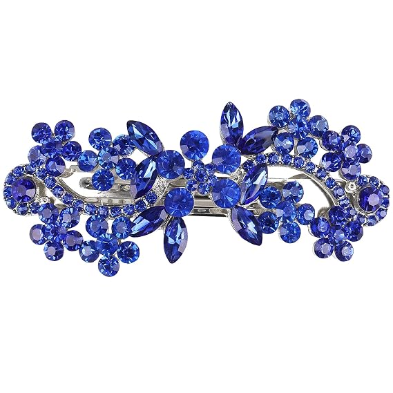 Vintage Hair Barrettes,Sparkly Glitter Navy Blue Crystal Rhinestones Flower Hair Clips French Style Hairpin Pearl Hair Accessories for Women Girls (Blue-A)