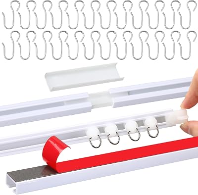20 FT240 IN Self Adhesive Ceiling Curtain Track Rail No Drill Rod Screws or Tools No Damage for Windows Cabinet Closet Bathroom Shower Curtain Room Divider