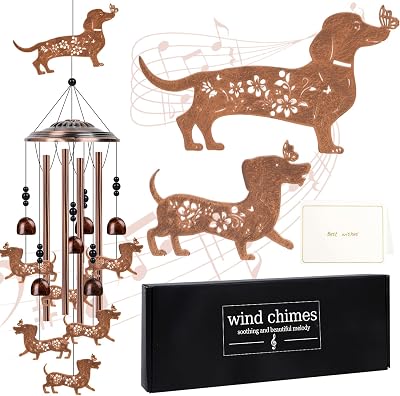 Dachshund Wind Chimes for Outside - Dachshund Weiner Dog Gifts for Women Men, Dog Memorial Wind Chimes for Outdoor Garden Patio Yard Decor, Houswarming Mothers Day Christmas Birthday Gifts