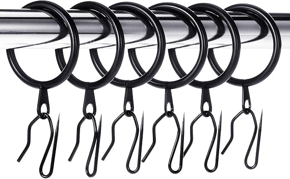 Hotop 30 Pcs Metal Curtain Rings with Hooks,Black,25 Mm