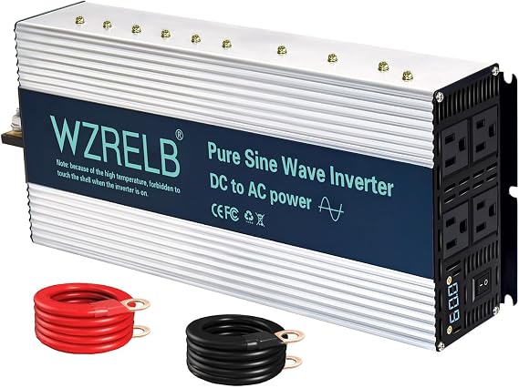 WZRELB 1800W Pure Sine Wave Inverter 48V DC to 110V 120V AC,Car Power Inverter with 4 AC Outlets, LED Display,Off-Grid Portable Power Converter for Home, RV, Truck, Camping