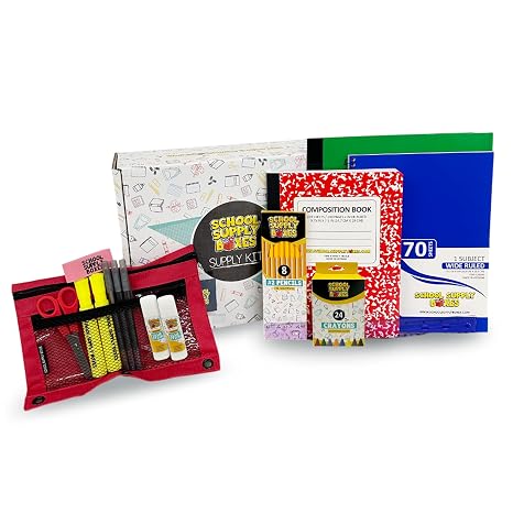 School Supply Boxes | K-8 Case (4 Boxes) | Back to School Essentials Kit for Students & Teachers | Includes Wide-Ruled Notebooks, Crayons, Glue Sticks, Pens, Pencils & More