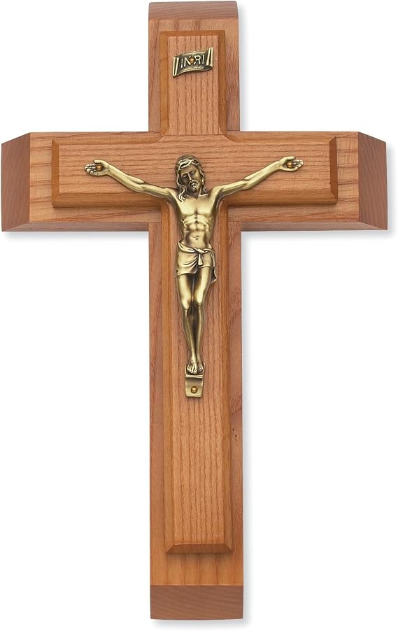 McVan Inc. Walnut Wood Sick Call Crucifix Set Religious Gift Decor, 12 Inch