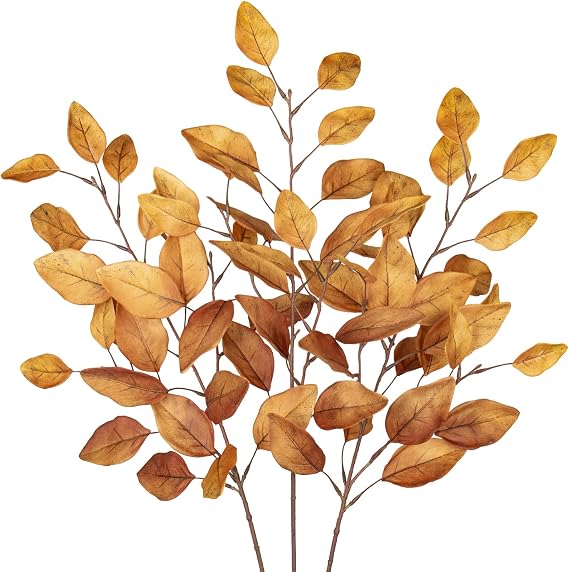 Briful 3-Pack 28.7-Inch Artificial Fall Leaves Stems, Golden Yellow