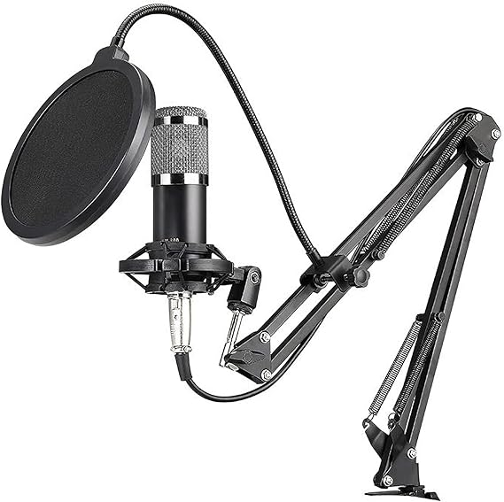 BM800 Professional Condenser Microphone Podcast Live Broadcast Equipment USB Microphone Set Studio Microphone with Arm Stand Music Recording Equipment for Studio Live Recording and Broadcast
