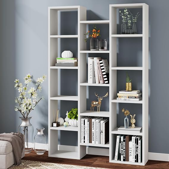 Tribesigns Modern Bookcase, 5-Shelf Storage Organizer Bookshelf with 14-Cube Display Book Shelf for Home Office, Living Room and Bedroom (White)