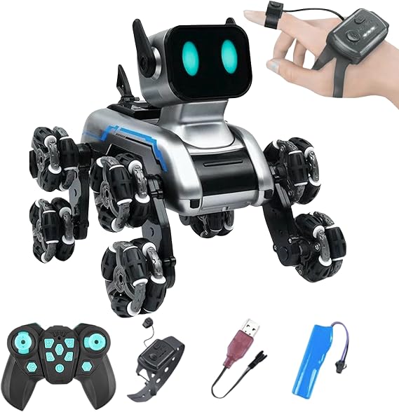 Giffy/Oyuncak 2.4 GhZ Uzaktan ve Bilekten Kumandalı Şarjlı 8 Teker Akrobat Robot Köpek Müzikli ve Led Işıklı Full Fonksiyon Akıllı Köpek Yavrusu Çift Kumanda Kontollü
