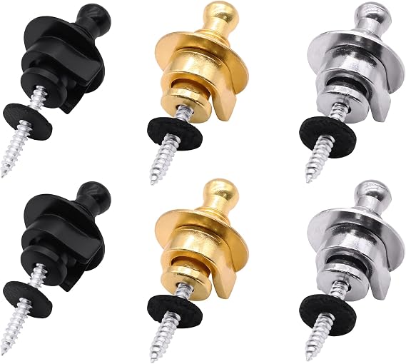6PCS Guitar Strap Locks Button Guitar Antislip Metal Strap Lock Buckle for Guitar Bass Security Quick Release Straplocks Strap Retainer Parts(2* Gold+2* Silver+2* Black)