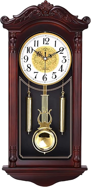 Wall Clock Grandpa Wood Wall Clock Wooden Traditional Clock with Chime Pendulum Silent Wall Clock 26" Classic Chime Wall Clock with Swing Pendulum-2