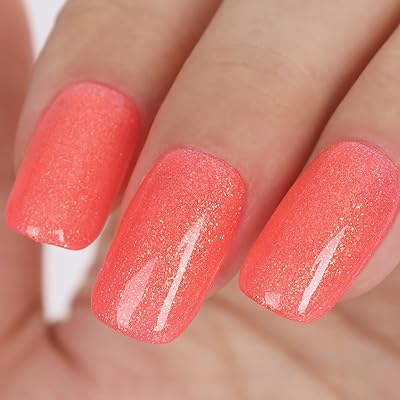 Hot Coral Pink Glitter Gel Nail Polish, 15ml UVLED Soak Off Sparkly Shimmer Bright Coral Pink Gel Polish for Manicure Salon or DIY Nail Art at Home,Women Girls Gifts - GP0099