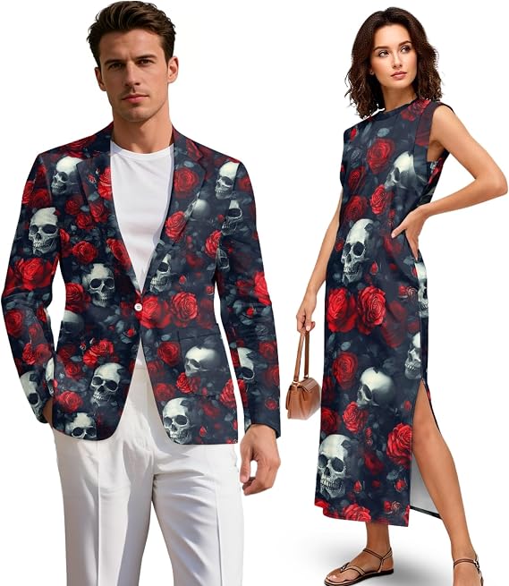 TOADDITDO Couple Blazer and Summer Maxi Dress for Women or Mens One Button Suit Jacket Couples Matching Outfit
