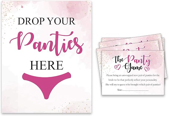 Bridal Shower Game 1 Sign + 30 Size Cards White Watercolor Splash Girls Night Out Bachelorette Party Drop Your Panties Game