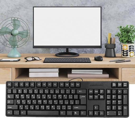 Arabic Wired Keyboard 104 Keys USB Interface Black ABS Office Keyboard for Desktop Computers