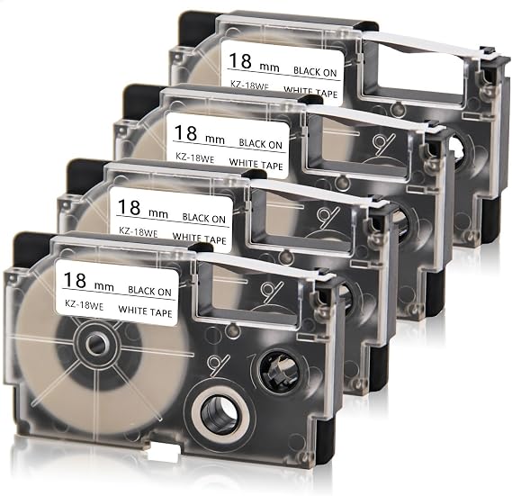 4-Pack Compatible for Casio Label Maker Tape XR-18WE 18mm 3/4 Inch White