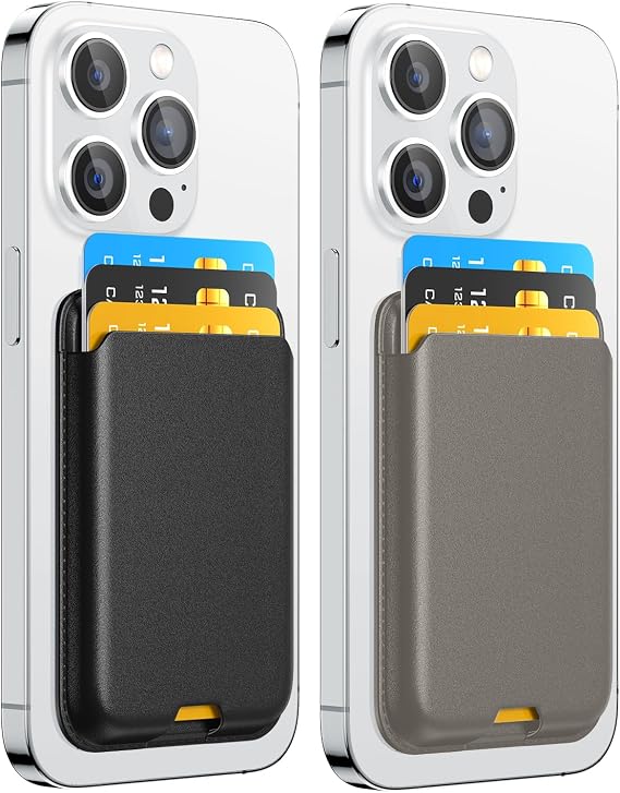 Magnetic Wallet Card Holder intended for Apple iPhone with Magsafe, Wallet for iPhone 17 16 15 14 13 12 Pro Max Air Plus Mini Series, Mag 3 Safe Wallet Stick on for Phone Case, Black Gray