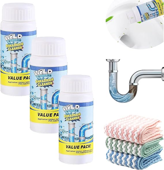 Reshline Drain Cleaner, Wild Tornado Sink and Drain Cleaner, Natural Formula for Kitchen And Bathroom Cleaning (M, Count, 3)