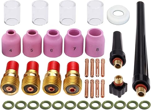 Zinger 37pcs TIG Welding Torch Gas Lens Kit Accessories for DB SR WP 9 20 25 Tig Welding Torch,with #10 Cup+Alumina Nozzle+Collet+Gas Lens Collets Body +Cup Gasket etc