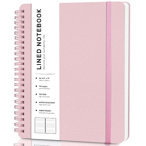 ABERLLS Light Pink Lined Spiral Journal Notebook,A4 Spiral Notebook