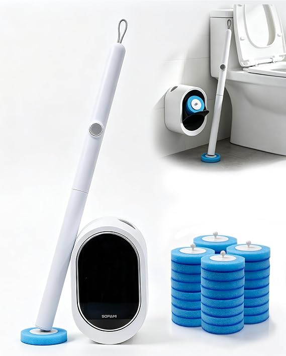 SOPAMI Disposable Toilet Brush with 32 Refills Deep Cleaning Touch Free