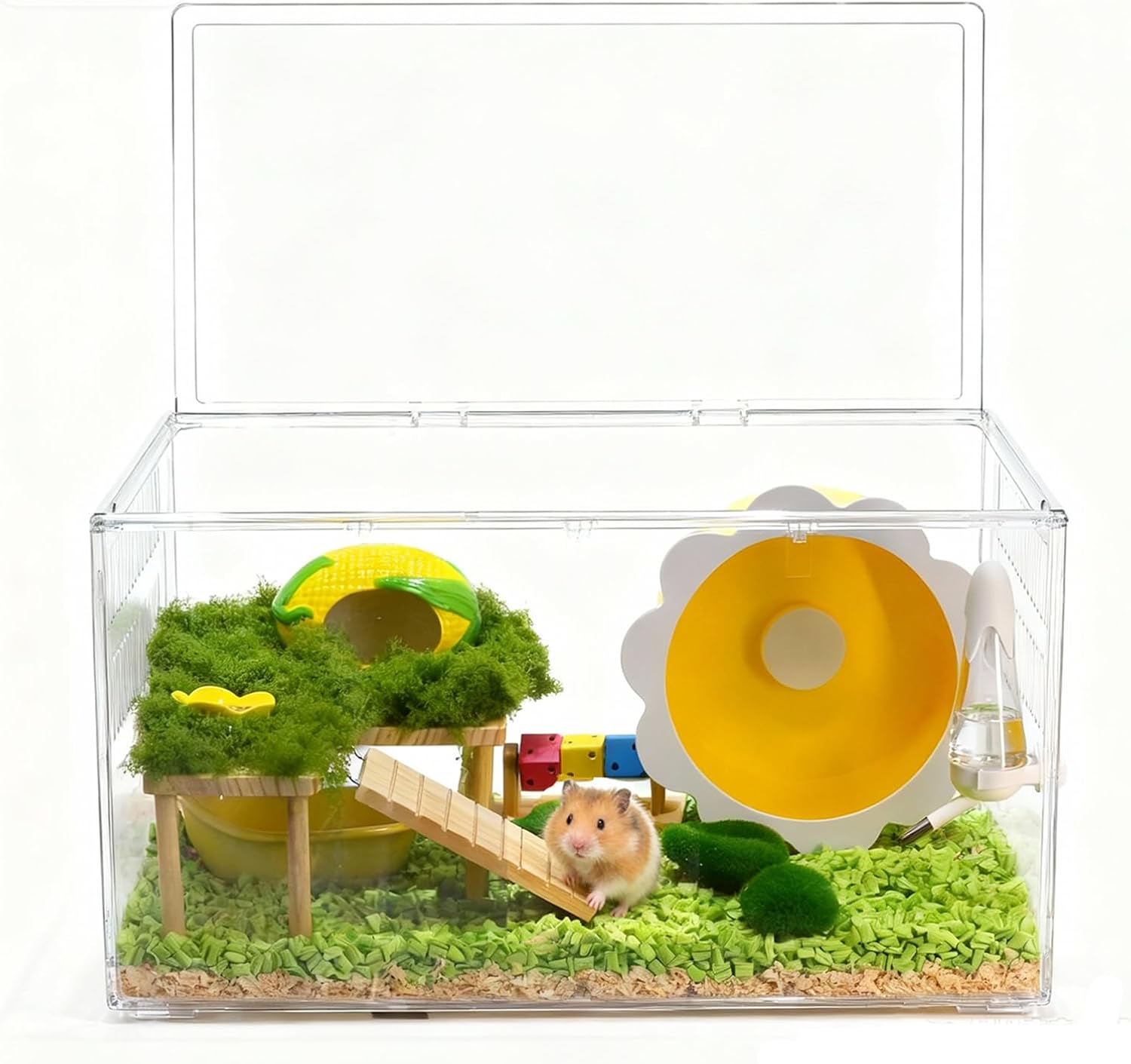Clear Hamster Cage, 24inch Spacious Habitat with magnetic lock, 360 view, easy set up samll animal cage