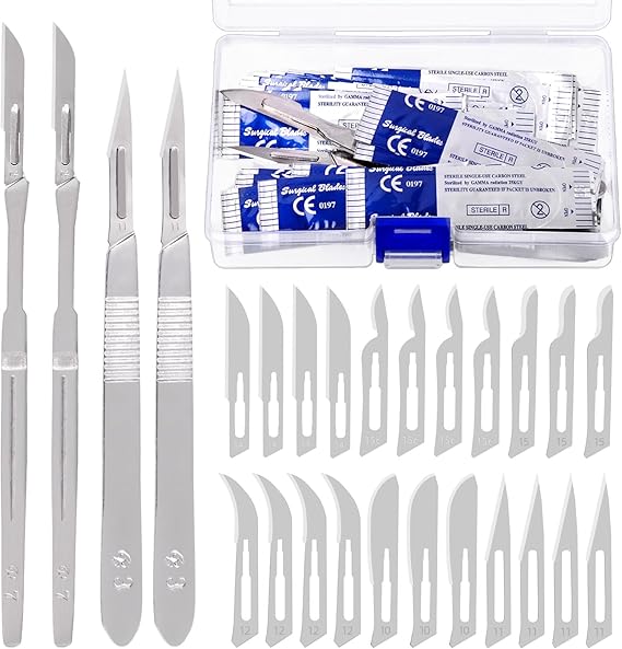 Keadic 64Pcs Scalpel Blade Handle with #10#11#12#13#14#15 Scalpels Surgical Sterile Blades, High Carbon Steel Laboratory Blade-Lab Knives for Practicing Cutting, Sculpting, Callus Removal