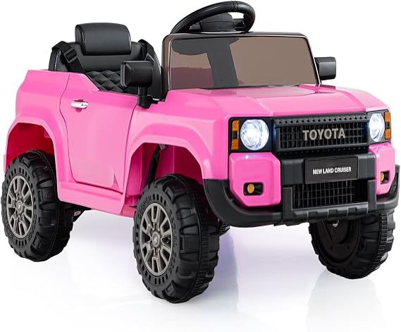 Licensed Toyota LC250 Ride on Car by OLAKIDS, 12V Kids Electric Vehicle with Remote Control, Toddlers Battery Powered Toy Gift with 2 Speeds 4 Wheels Suspension Power Display USB Music Horn (Pink)