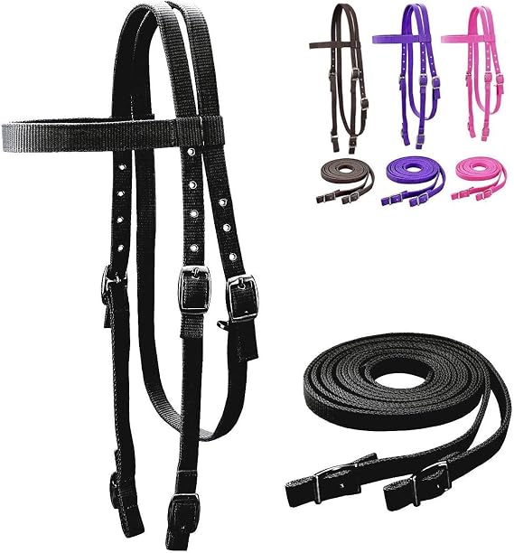 Tahoe Tack Plain Double Layer Nylon Headstall with Reins