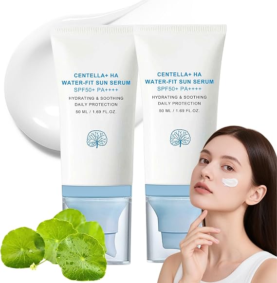 2PCS Madagascar Centella Sunscreen SPF 50+, Centella Air-fit Suncream Light, Hyalu-Cica Water-Fit Sun Serum, Soothes Sensitive Skin Suncream Factor 50, Non-Greasy, No White Cast