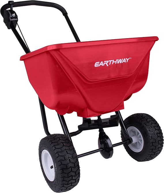 EarthWay 2030P-Plus 65 LB (29 KG) Capacity Commercial Walk-Behind Broadcast Spreader for Grass, Fertilizer, Seeds Includes Side Spread Control, Even Spread, Pneumatic Tires