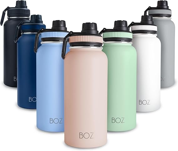 BOZ Stainless Steel Water Bottle - Vaccum Insulated Water Bottle 32 Oz - Wide Mouth BPA Free Sport Water Bottle for Gym with Spout Lid - Thermal Hot &amp; Cold 1 Litre Pink Water Bottle
