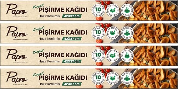 Doğal Fırın Pişirme Kağıdı 40 Yaprak (4x10), 37x42 cm Kesilmiş Yağlı Kağıt, Yapışmaz PFAS Free Fırın Kağıdı (37x42, 4 paket, 40.0)