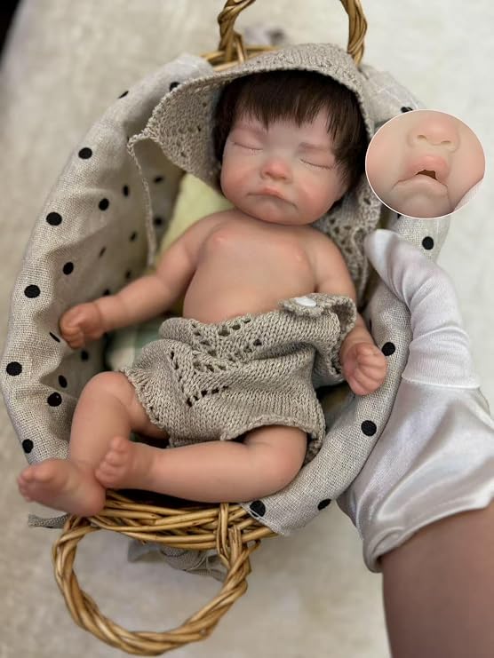 Abenduot 10Inch Lifelike Reborn Baby Girl Doll Full Body Silicone Baby Doll | Can Open Mouth and Take a Pacifier, Realistic Squishy Soft Poseable, Hand Rooted Hair,ASTM F963 & EN71 certified for ages 3+