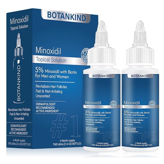 5% Minoxidil with Biotin for Men and Women, Hair & Beard Growth Serum, Topical Minoxidil Solution for Thinning Hair Loss,Extra Strength, 2 Pack
