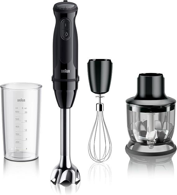 Braun MultiQuick Vario 5 Hand Blender, 21-Speed, Turbo Boost, 500W | #1 Hand Blender Brand. SplashControl Technology, EasyClick, Chopper, Whisk, Masher, Ergonomic Handle, Signle Hand Operation