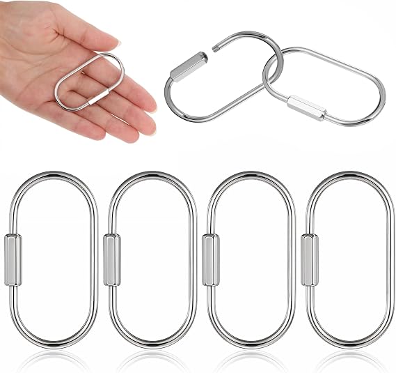 2.52 x 1.34 Inch 4 Pcs Sliver Brass Screw Lock Keychain, Brass Screw Lock Clip Key Chain Ring Durable Simple BrasssKeychain Holder BrassKey-Ring Simple Style Car keychain for Men and Women, Sliver