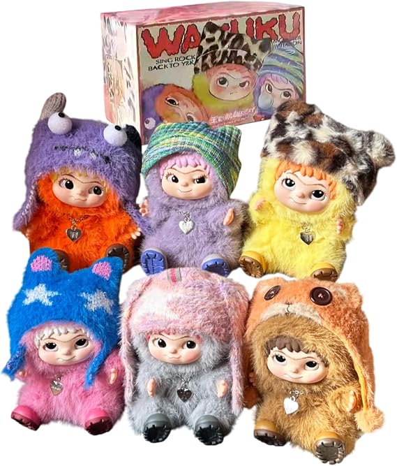 CALEMBOU Plush Blind Box Whole Set, WAKUKU Cool Party Series Stuffed Toy, Kawaii Mystery Vinyl Plush Keychain Collectible for Birthday Gift Unrepeated