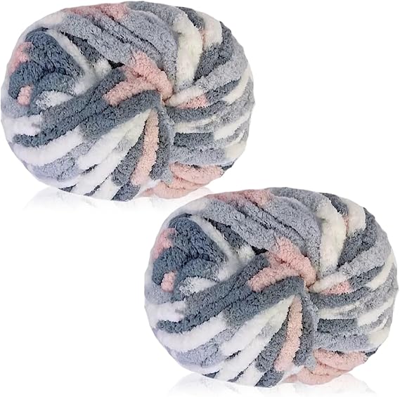 2 Pack Chunky Yarn for Hand Knitting,Multiple Colors Chenille Yarn for Knitting & Crochet,Soft Chunky Wool for Blankets,Cushion,Scarves,Pet Beds,Bags,Hats,Sweaters(Cat)