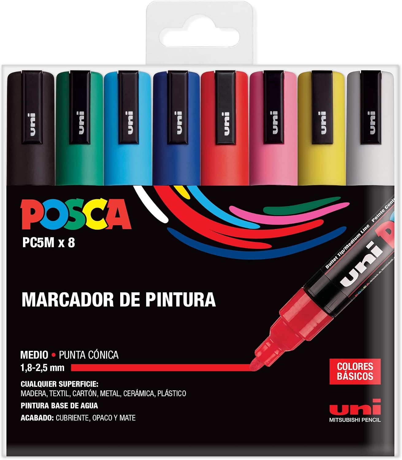 Posca UNI PC 5M Basic Set - 8-Piece Marker Package