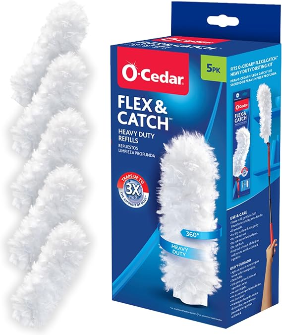 O-Cedar Flex & Catch Heavy Duty Dusting Refills (5 Count) | Disposable Duster Refill | Traps 3X More Dust Than Traditional Feather Duster