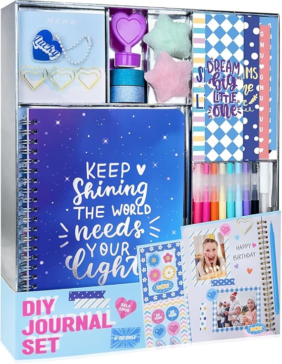 Nollh DIY Journal Kit for Girls Cute Journal Set for Teen Tween Girls Gifts, Stationary Set, Scrapbook & Diary Supplies Set, Gifts for 8 9 10 11 12 13 14 Year Old Girl | 200+PCS Stationary Scrapbook Set Toys for Girls Arts and Crafts Stuff 7 8 9 10 11 12 13 14 Year Old Girl Birthday Gifts