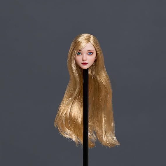 Fremego 1/6 Scale Female Head Sculpt Beauty Asian Girl Movable Eyes Head Carved One Blue One Green Eyes Head Model for 12inch PH TBL JO Action Figure Body (Golden Hair)