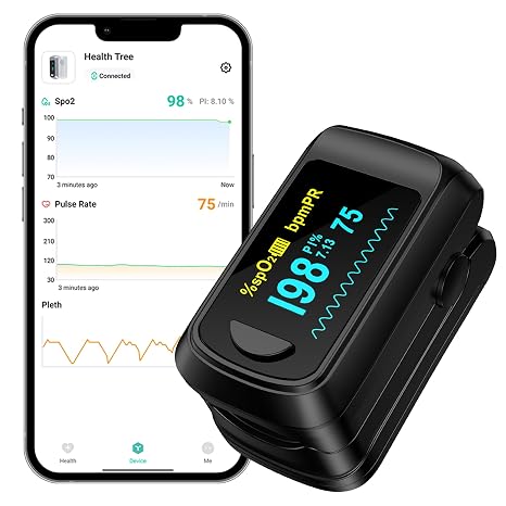 HealthTree JKS50C Pulse Oximeter Bluetooth, Oxygen Monitor Finger Adults